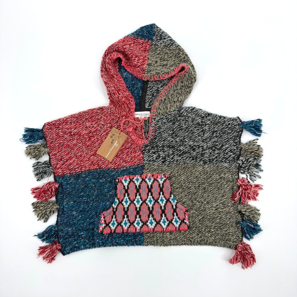 Mimi & Maggie Kids Nomad Yarn Poncho Multi Color One Size‎ 4-6 Tassels Hooded